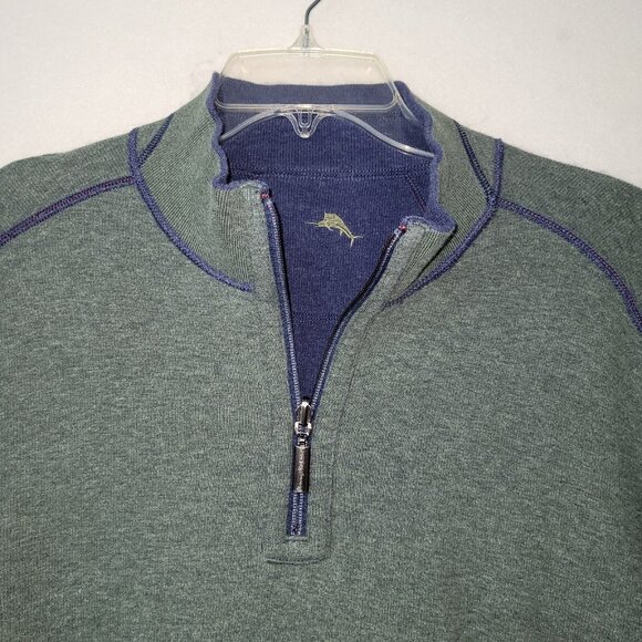Tommy Bahama Sweater Mens XXL Reversible 1/4 Zip Golf Pullover Blue Green Logo - Picture 7 of 14
